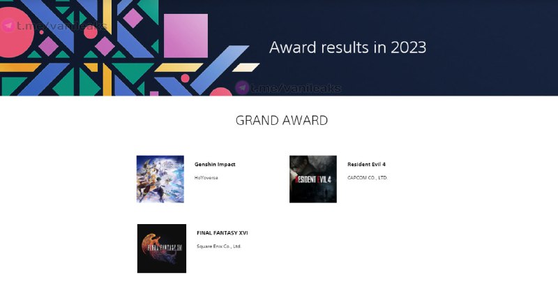 Победа Геншина на PlayStation® PARTNER AWARDS